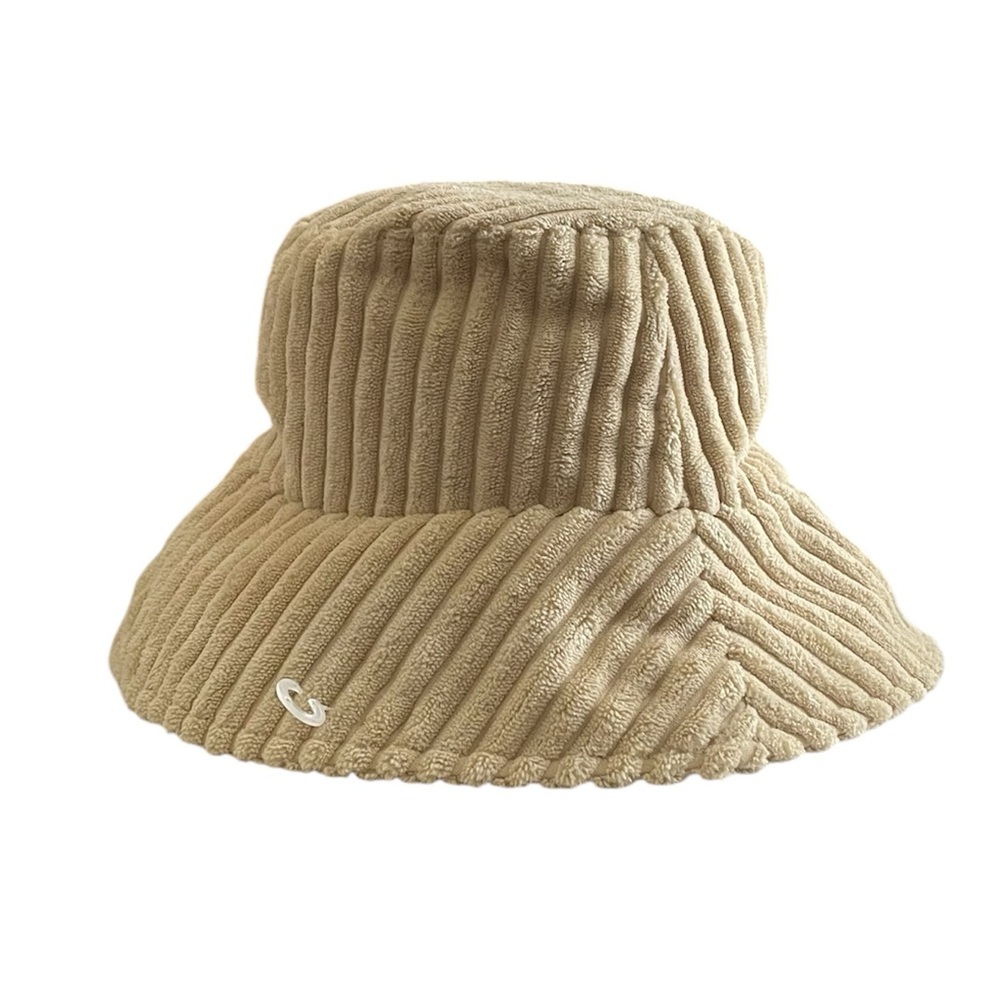 ZARA Wide Striped Chenille Velour Bucket Hat | Cream NWT